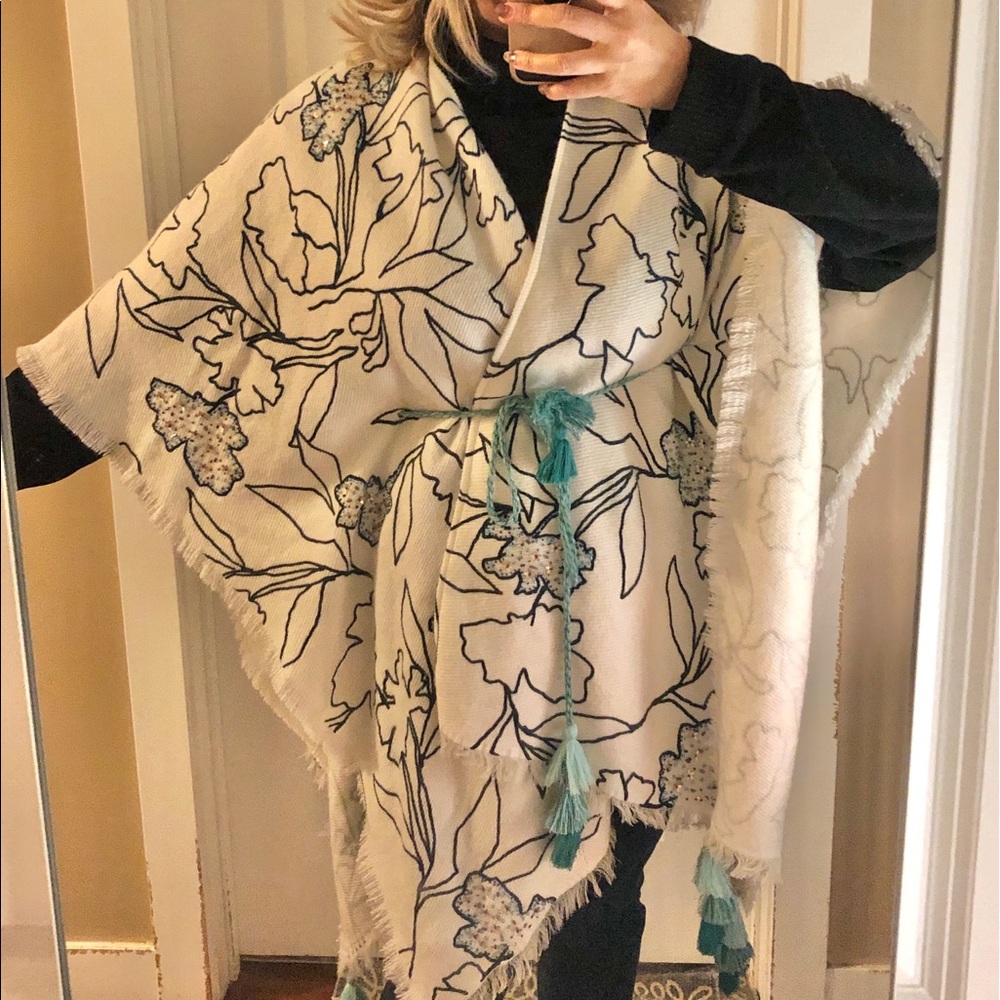 Anthropologie Embroidered & Beaded Wrap - EUC